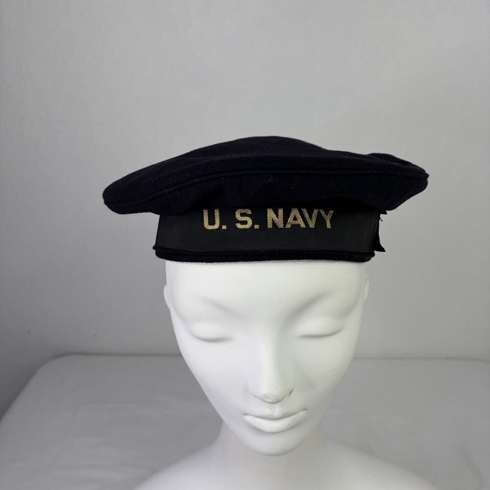 Vintage U.S. Navy 100% Wool Sailor Beret Hat Size 7-1/8, WWII uniforms, retro